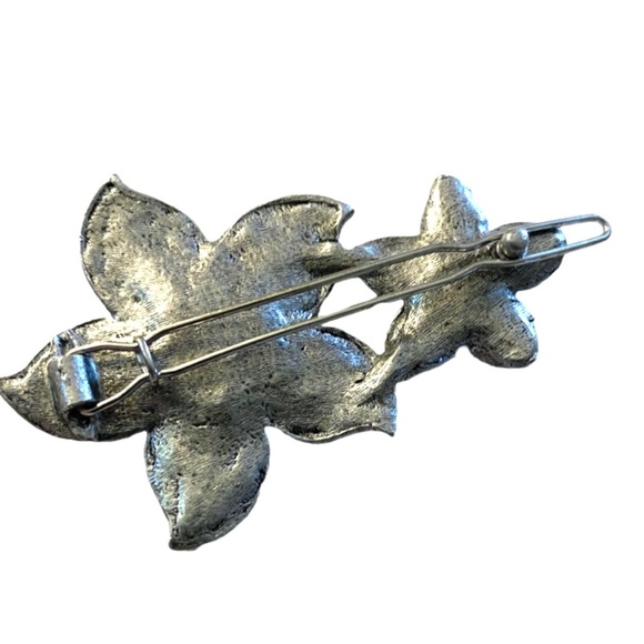 Silver Tone Marcasite Design Floral Barrette - Picture 4 of 4